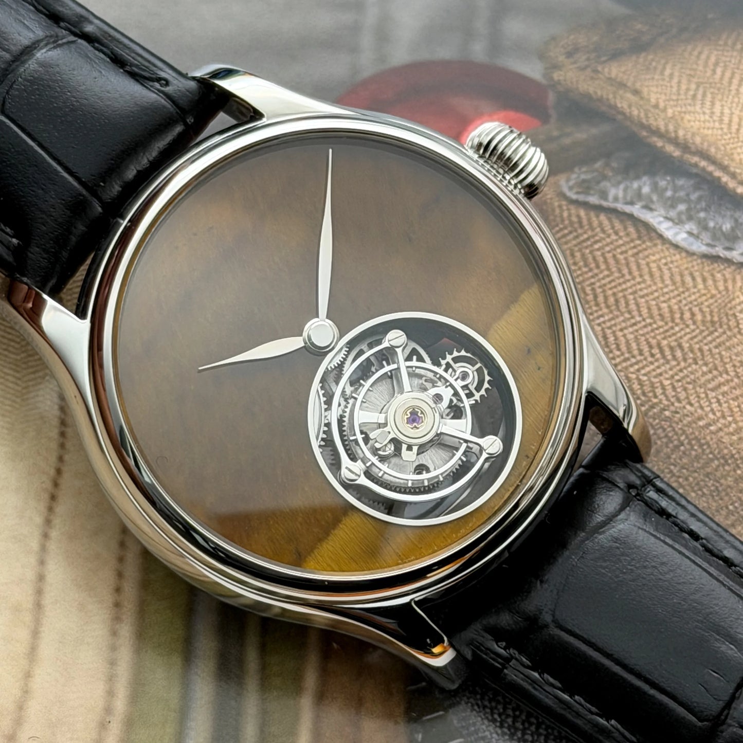 Merkur 100% Tourbillon Watch Men's Sapphire Waterproof Watch For Men Mechanical Wristwatches Relogio Masculino Leather Band