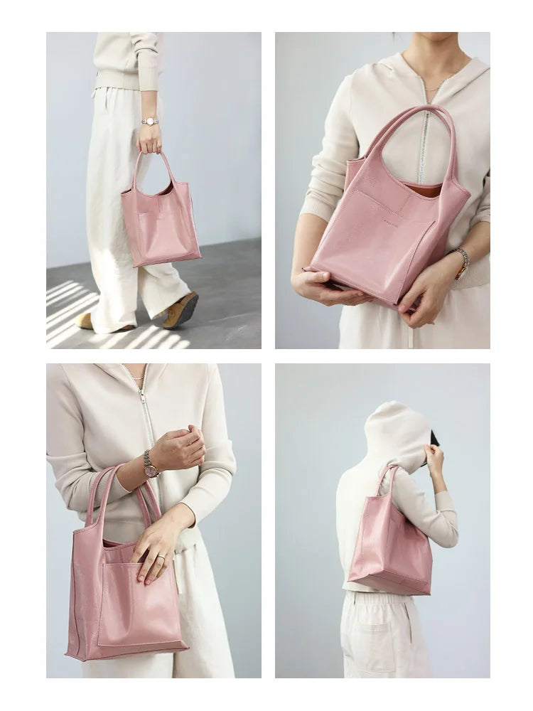 Women Genuine Leather Tote Luxury Light Weight And Comfortable To Use Handbag Colorful Soft Shopping Bags