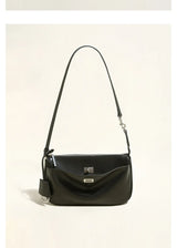 2026 Spring New Luxury Brand Women Shoulder Bags Split Leather Black Handbags Women Fashion Gold Buckle Underarm Bags