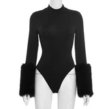 FAGADOER Winter New Sexy Fur Patchwork 2 Pieces Set for Woman Outfits Long Sleeves Bodycon Playsuits + Shorts Female Streetwear