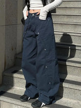 Vintage Rivet Patchwork Wide-Leg Jeans