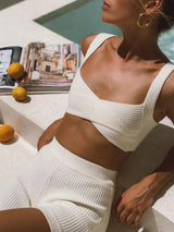 Tossy Fashion Knit 2 Piece-Set Shorts Women Clothes Patchwork Ribbed Backless Cropped Top And High Waist Knitwear Shorts Outfits