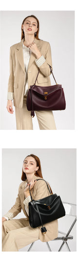 Large Capacity Women's Leather Handbag High-End Single Shoulder Crossbody Tote for Commuting
