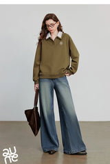 Women’s Green Colorblock Collared Sweatshirt