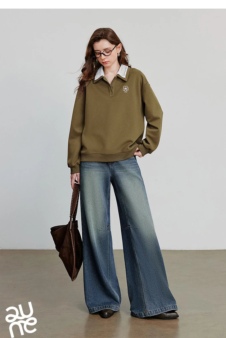 Women’s Green Colorblock Collared Sweatshirt