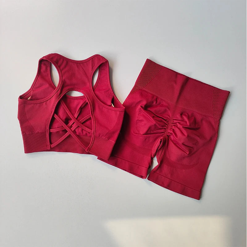 2-Piece Women's Seamless Workout Set: High-Waist Shorts & Performance Sports Bra