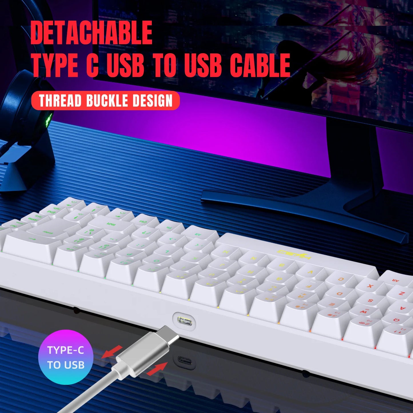 60% Compact Wired Keyboard 68 Keys RGB Backlight Small Portable Office Computer Membrane Keyboard For Windows Tablet Laptop Game