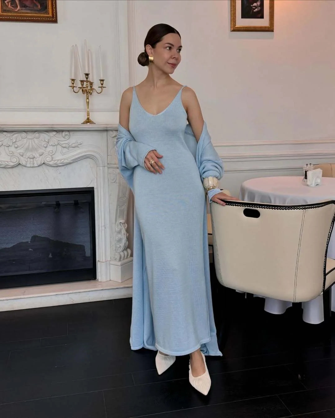 Hirsionsan Soft Loose Sets Women Two Pieces Long Sleeve Cardigan & Vest Dresses Elegant Female Hollow Outfits Cotton Tracksuit