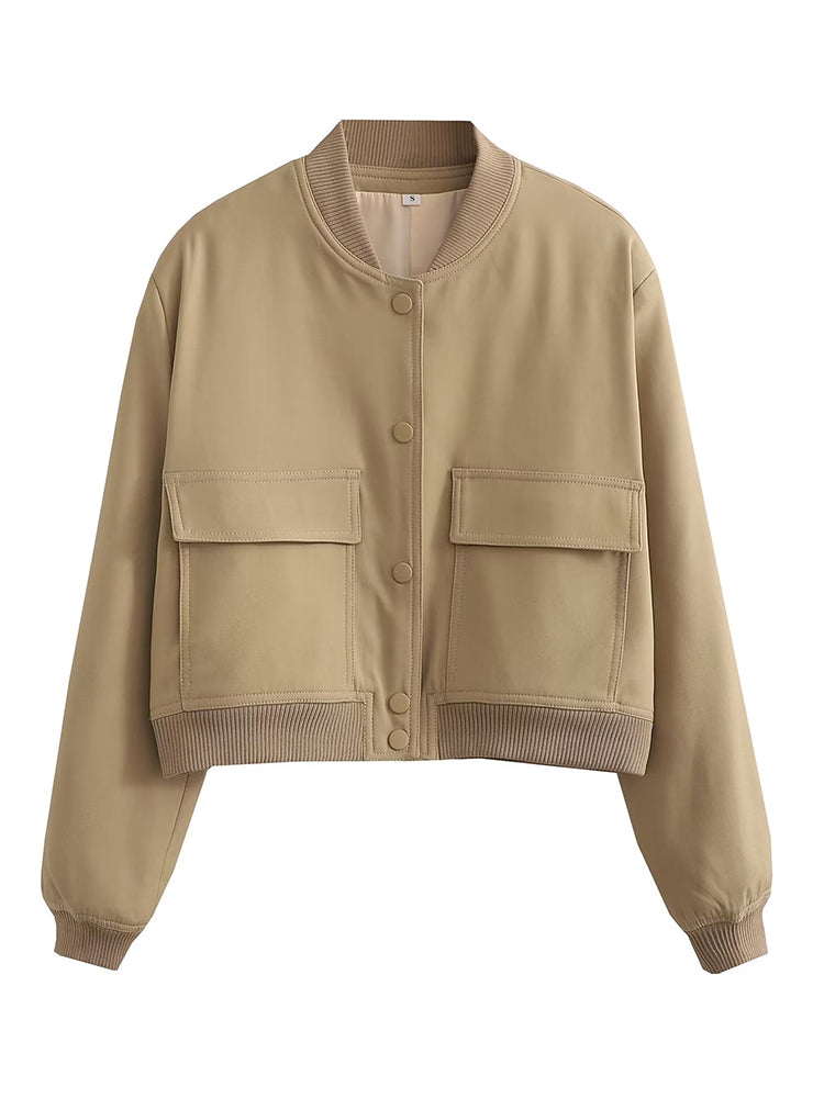 Willshela Women's Solid Bomber Jacket with Pockets