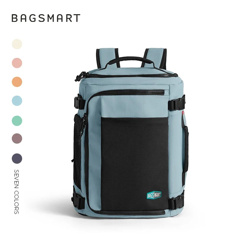 BAGSMART Men Women Travel Backpack with Shoe Compartment Airplane Compression Backpack Waterproof Anti‑theft Cabin Bag