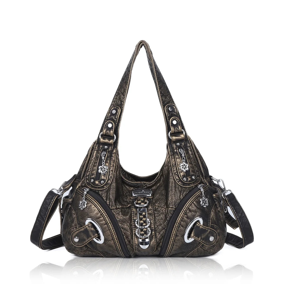 Angel kiss Women Handbags Fashion Shoulder Bag Large Black Tote Top-handle Shopping Pack Multiple Pockets Satchel Lady  Purse