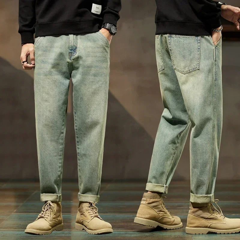 Men’s Retro Relaxed-Fit Cotton Harem Jeans