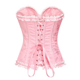 USA-Made Jacquard Ruffled Overbust Corset – Gothic Victorian Push-Up Bustier