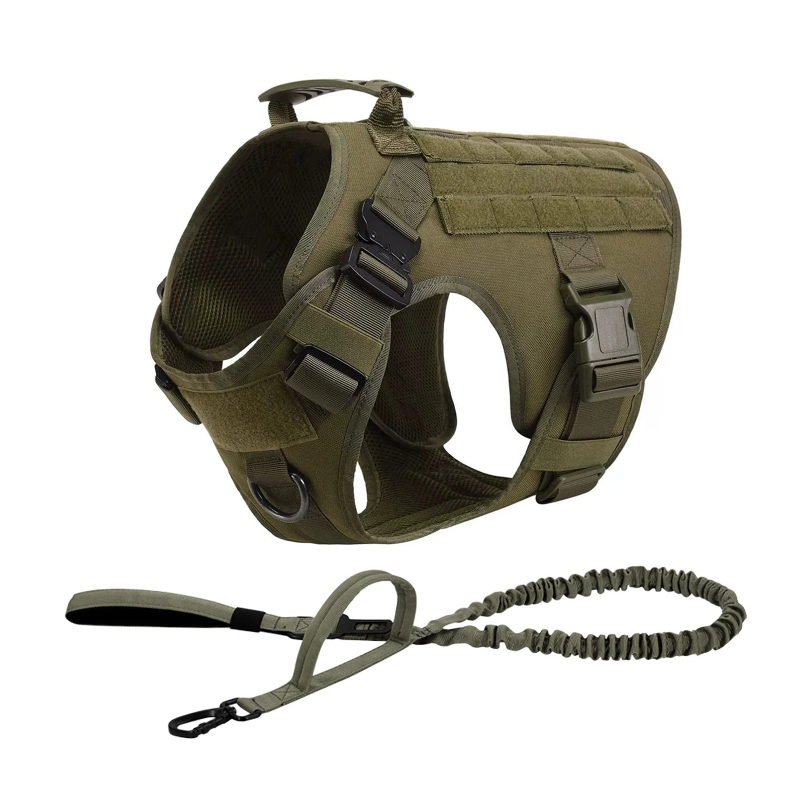 Tactical Dog Harness Set – Collar, Leash & MOLLE Pouches