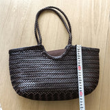 Luxury Designer Genuine Leather Cowhide Hand-woven Tote Bag High Quality Vintage Women's  Vacation Travel Beach Shoulder Bag