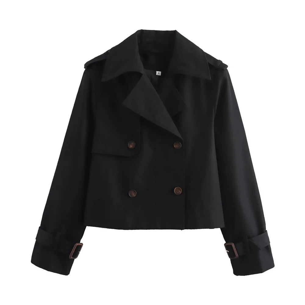 Vintage Cropped Double-Breasted Trench