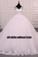 Pure White Wedding Dresses Elegant Boat Neck Ball Gown Simple Vestido De Noiva Plus Size Robe De Mariee