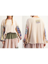 Printed Patchwork Crew Neck Hoodie
