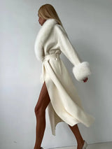 Faux Fur Patchwork Woolen Overcoat