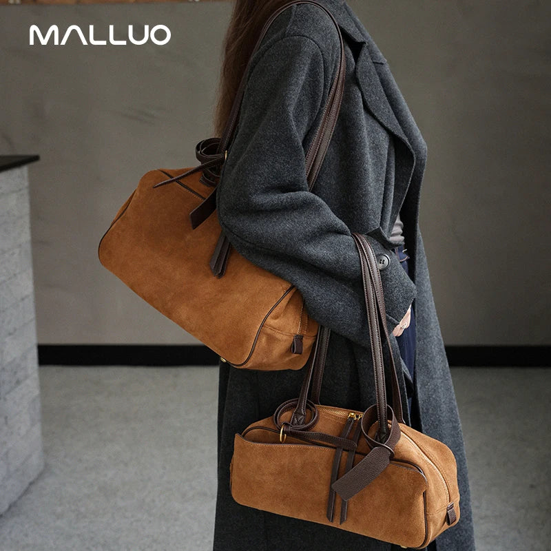 Ladies Casual Soft Suede Cowhide Handbags Women's Frosted Cow Leather Shoulder Bag Female Fashion Trend Luxury Designer Bags New