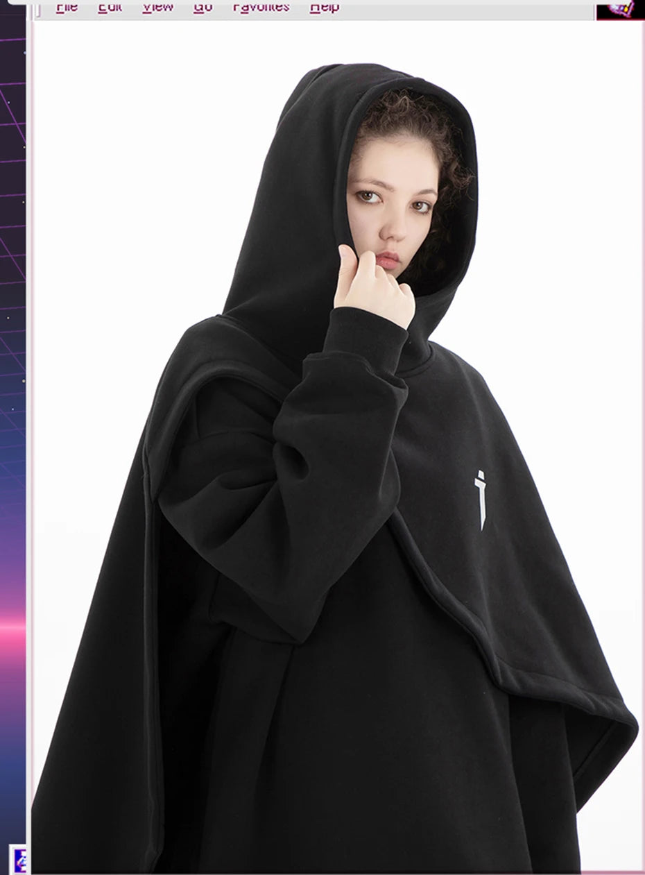 Oversized High-Collar Techwear Pullover Hoodie