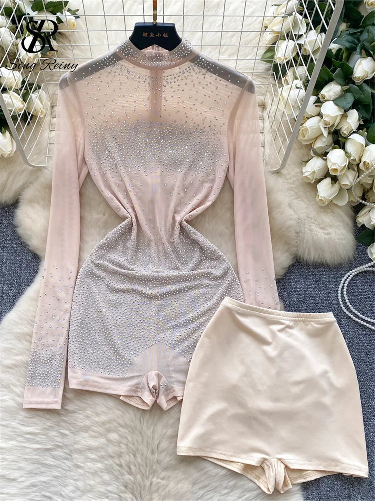 Sparkle & Shine: Women's Rhinestone Mesh Romper