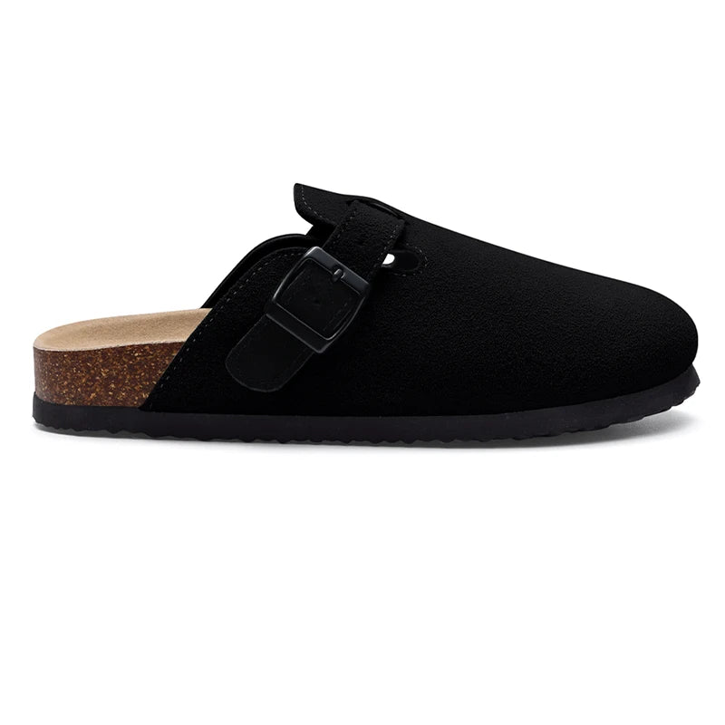 Kidmi Men's Suede Clogs Cork Footbed Clogs for Women Soft Leather Adjustable Buckle Slip-on Potato Shoes Sandals Beach Slippers