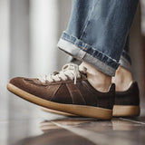 Maden Classic Brown Spliced German Trainer Shoes Flat Low-top Sneakers for Men's Spring and Autumn Casual Lace-up Sporty Shoes
