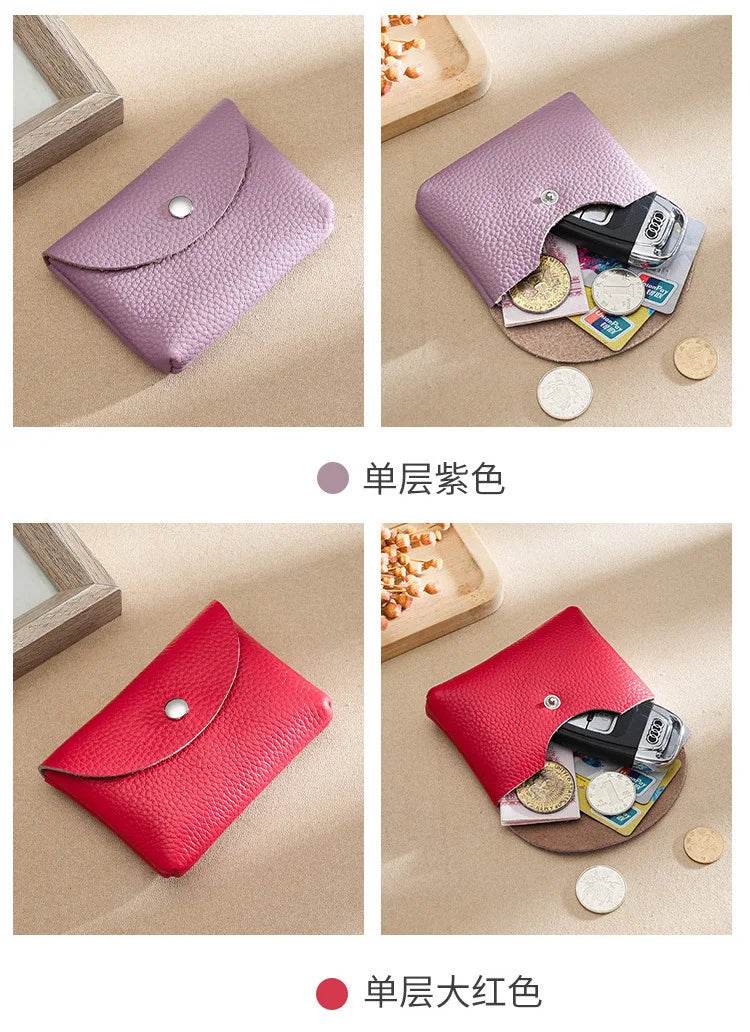 Custom Letters Fashion Women Short Wallet Genuine Leather Double Wallet Small Coin Purse Mini Credit Card Holder Key Storage Bag