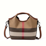 Leather plaid handbag, large-capacity mother bag, shopping basket, one-shoulder handbag