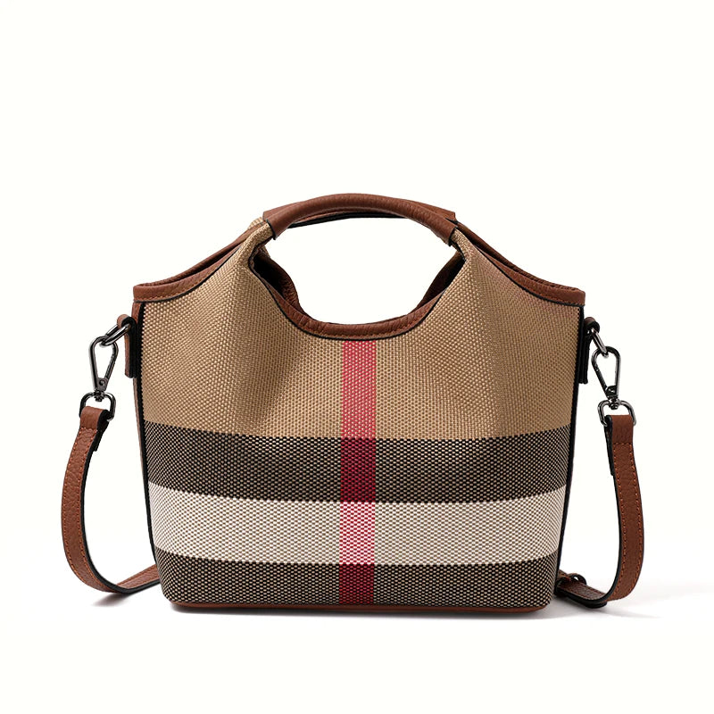 Leather plaid handbag, large-capacity mother bag, shopping basket, one-shoulder handbag