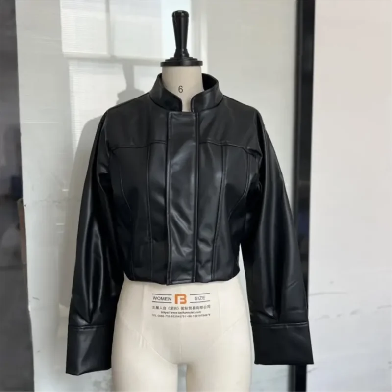 Slim Fit Faux Leather Jacket Women Classic Moto Biker PU Fitted Zipper Jackets Spring Autumn Basic Coat Office Street Outerwear