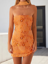 Floral Embroidered Sequin Mini Dress