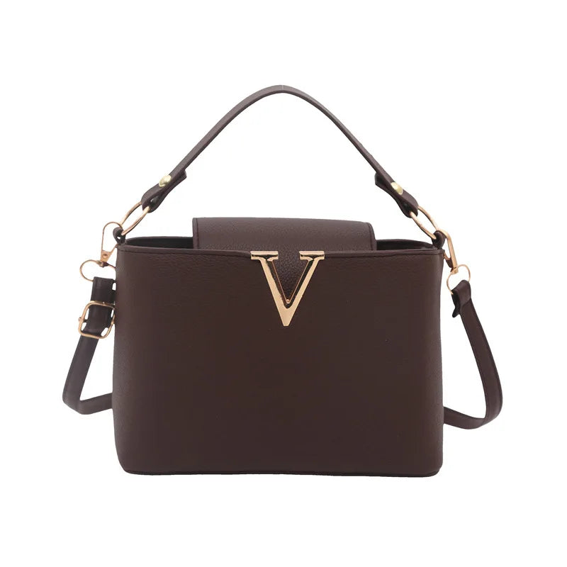 Luxury Women's Tote Bag, Chic V Shaped Stylish Pu Leather Bucket Bag, Top Cover Handbag Women Shoulder Crossbody Bags for Woman