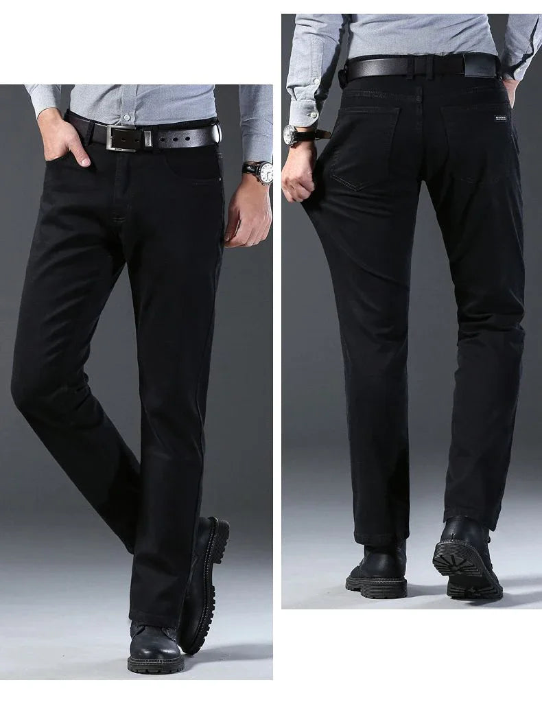 High Quality Autumn Winter Solid Color Black Men's Jeans Classic Stretch Denim Pants Work Business Cotton Trousers Plus Size 40