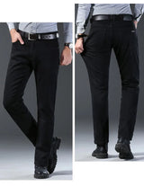 High Quality Autumn Winter Solid Color Black Men's Jeans Classic Stretch Denim Pants Work Business Cotton Trousers Plus Size 40