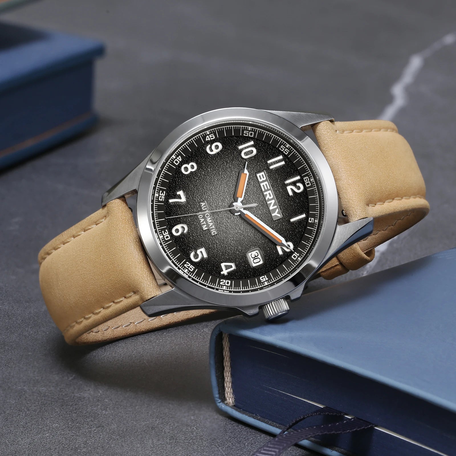 BERNY Frosted Dial Automatic Watch Men Luminous Mechanical Original ST2130 Wristwatch Sapphire Luxury Men Watch 10ATM Waterproof