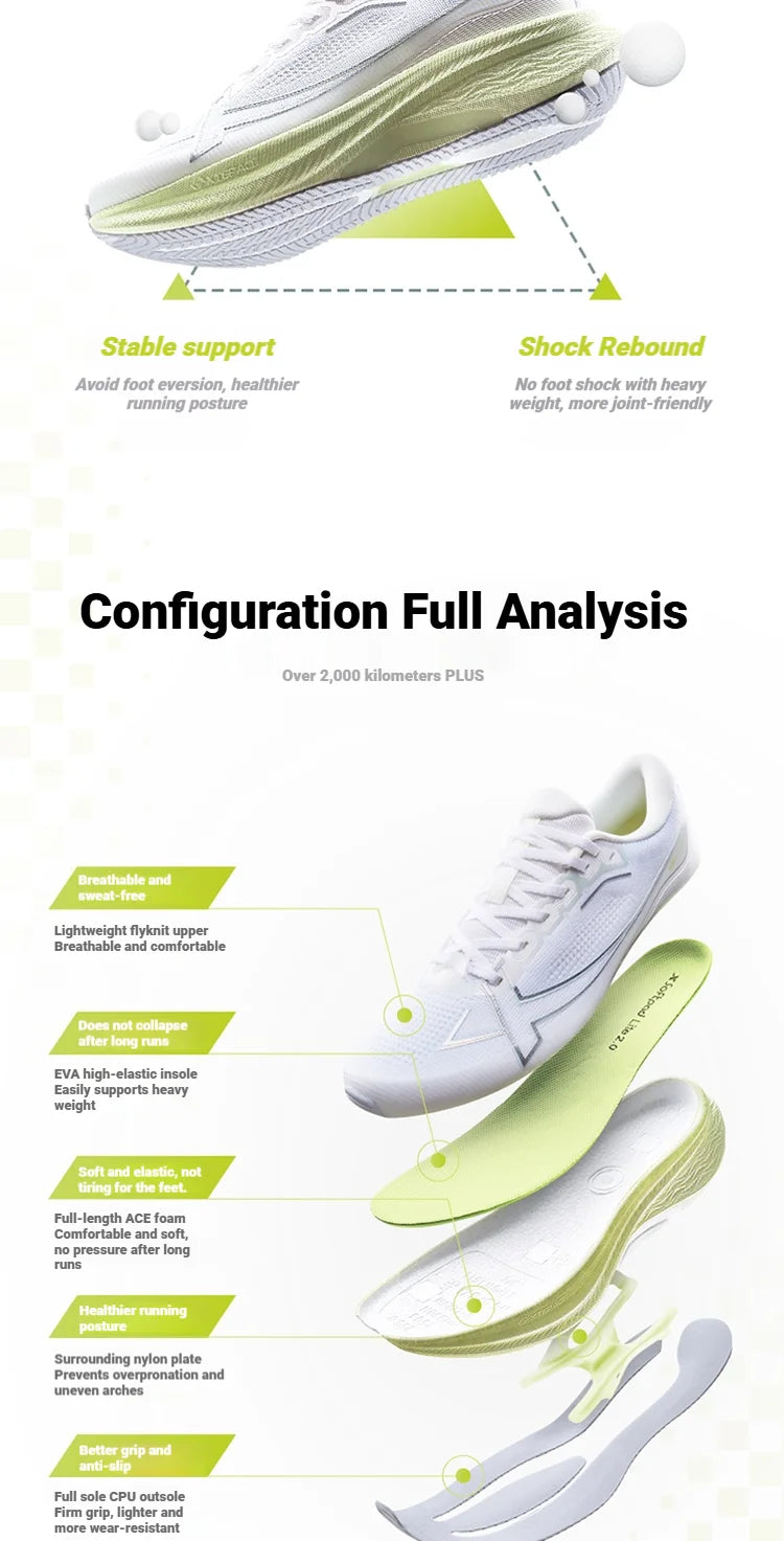 Xtep 2000km Plus Running Shoes Women's 2025 Spring Lightweight Anti-slip Wear-Resistant Training Jogging Sneakers 875318110009