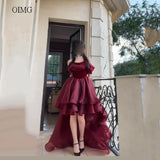 Burgundy Off-Shoulder Asymmetric Evening Gown