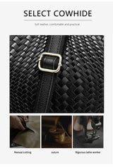 Fashionable and luxurious woven pattern casual versatile black woven pattern daily commuting cowhide women's handbag