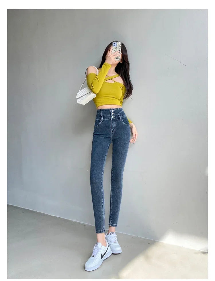 Women's High Waist Stretch Jeans – Slim Denim Pants