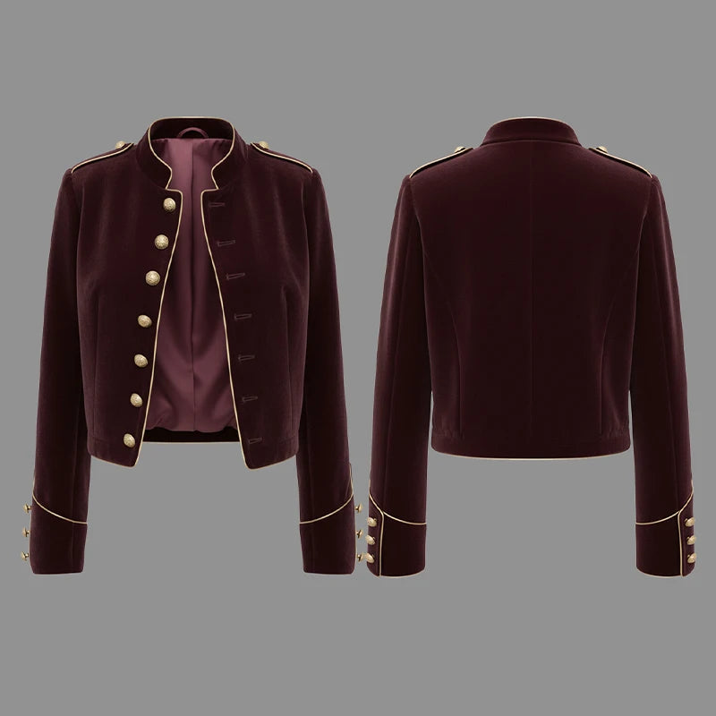 Modigirl Women's Velvet Wine Red Jackets 2025 Autumn Winter Coat Long Sleeves Stand Collar Buttoned Casual Outerwear for Woman