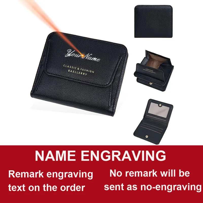 Fashionable Mini Women Wallet Name Engraving High-Quality Card Holder Simple Short Female Coin Purse Small Ladies Purse