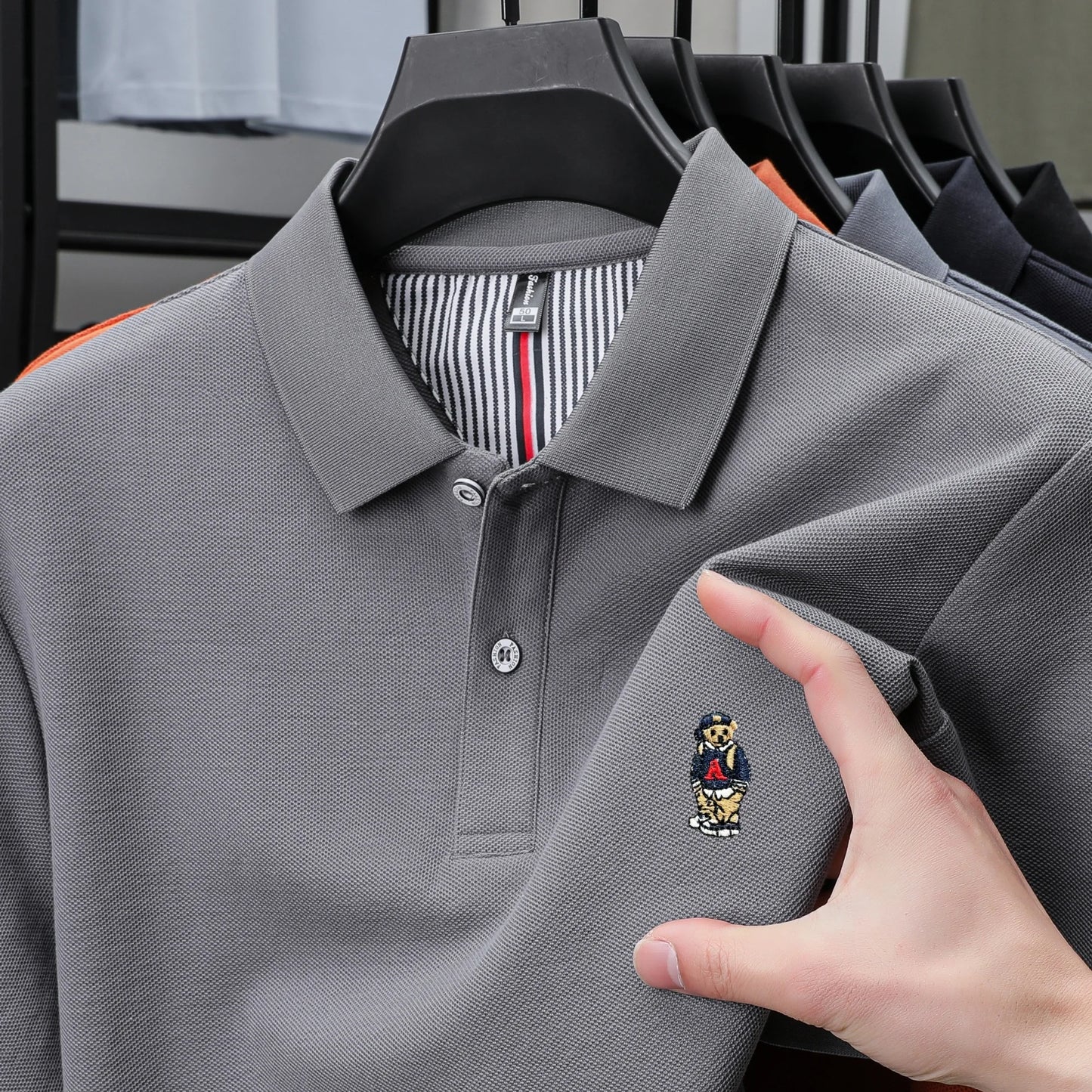Men's Cotton Bear Embroidery Polo | Korean Style