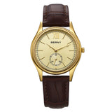BERNY Luxury Watches for Men Classic Elegance Slim Dress Gold Quartz Men's Watch Leather Strap Fashion Business Wristwatch