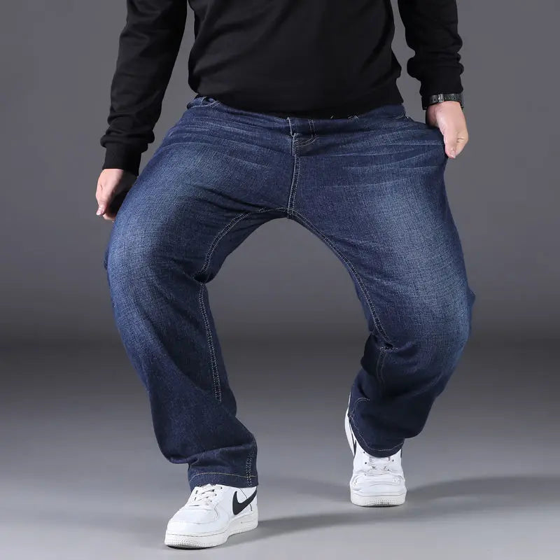 Plus Size Men's Jeans 10XL(160kg) Straight Leg Stretch Denim Pants For 160KG Heavyweight Blue/Black Big & Tall Casual Trousers