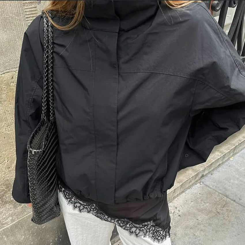 Linad Street Chic Red Turtleneck Zipper Jackets Autumn Casual Long Sleeve Outerwear Fashion Coats For Woman Tops Female 2025