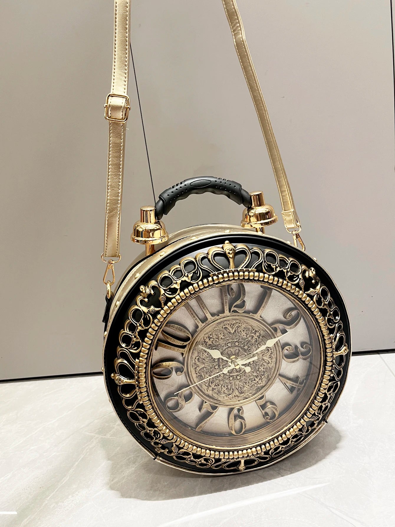 Vintage Clock-Style Circular Shoulder Bag