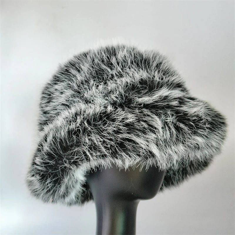 1pcs Winter Faux Fur Bucket Hat Warm Fluffy Plush colorful soft Winter hat Personality fur Fisherman Hats for women Plush hat겨
