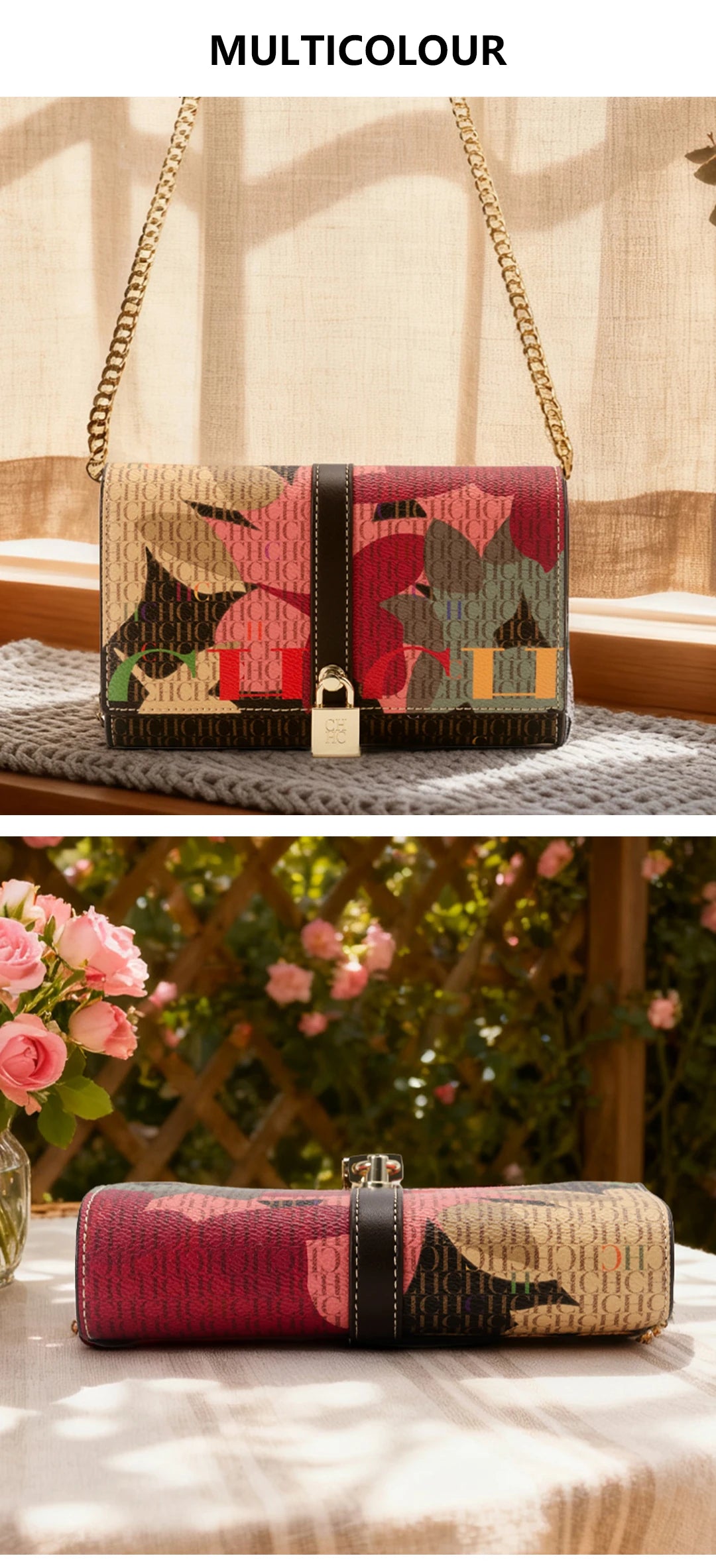 CH Women Crossbody Bag Floral Print Chain Shoulder Bag Fashion Designer Flap Bag Luxury PU Leather Purse For Daily Use